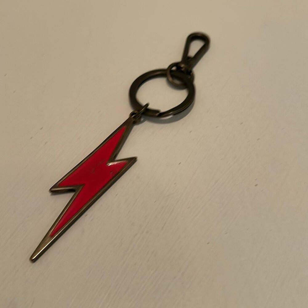 Zimmermann Red Lightning Bolt Keychain Bag Charm Bronze Tone Whimsical